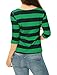 Allegra K Women's Slim Fit Elbow Sleeve Striped Boat Neck T-Shirt X-Large Dark Green