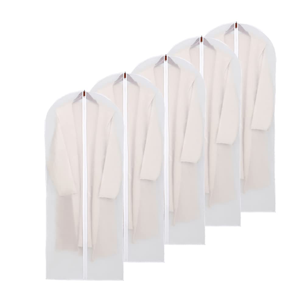 Garment Covers Dustproof Clothes Covers Moth Proof Coat Bag with Zip PEVA Translucent Dress Cover Waterproof Anti-mite Breathable Suit Protector 5pcs (60x140cm)