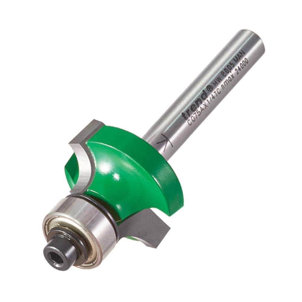 Trend CraftPro Guided Rounded Over Router Cutter, 1/4 Inch Shank, 6mm Radius, 12mm Cut Length, Includes Multiple Bearings, Tungsten Carbide Tipped, C075AX1/4TC