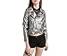 ACHIEWELL LIENZY Women's Leather Silver Slim Jacket Zipper Biker Coat (Small)