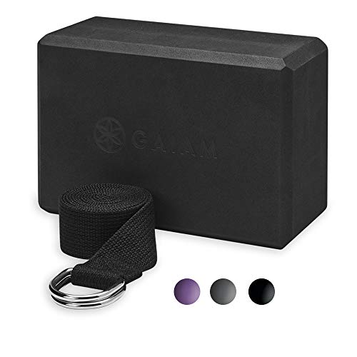 Gaiam Essentials Yoga Block + Yoga Strap Set, Black