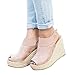 Syktkmx Womens Platform Wedge Sandals Suede Peep-Toe Strap Buckle Mid Heel Espadrille Shoes