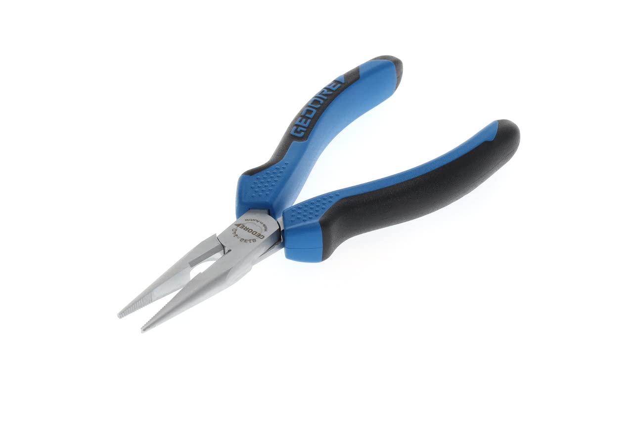 GEDORE Telephone Pliers, Long Nose, Toothed, Straight, Induction-Hardened, Dual-Material Grips, Length 140 mm, 8132-140 JC