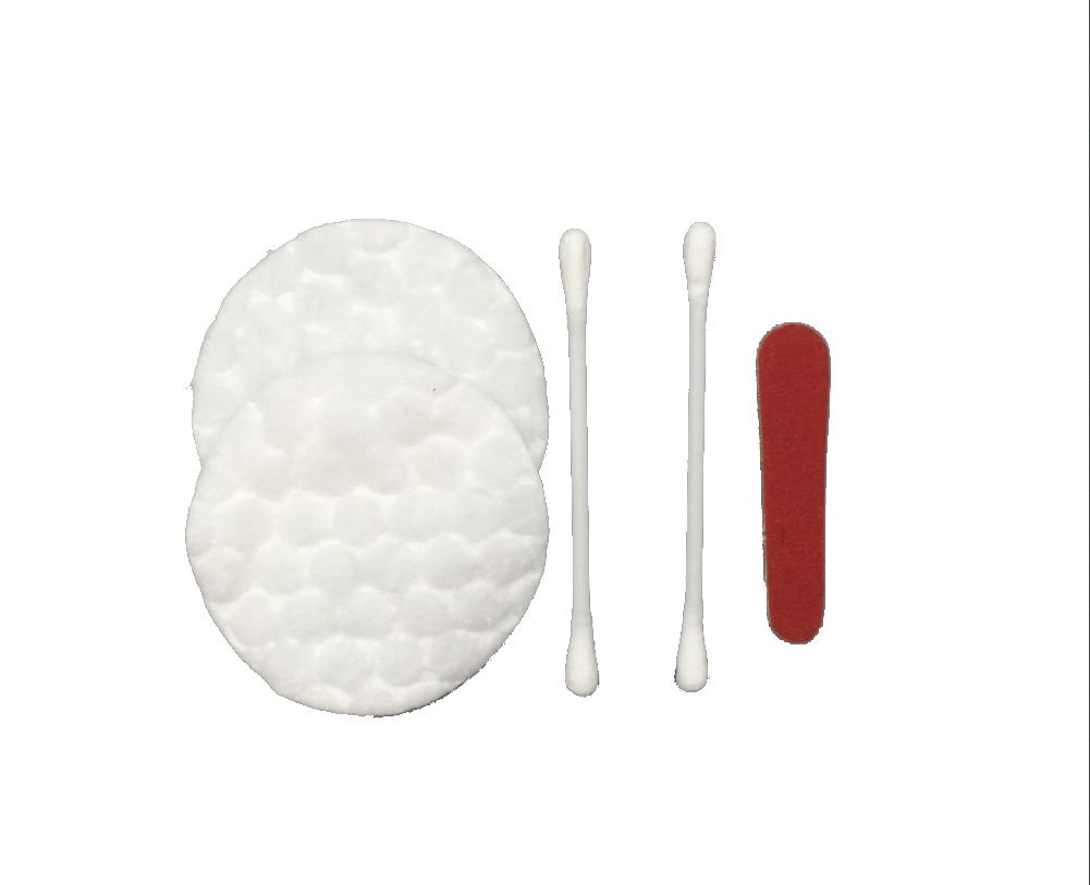 ECO Amenities Hotel Vanity Set – Travel Cotton Pads, Cotton Swabs, and Nail File in Individually Wrapped Paper Box, 100 Sets Per Case – Travel Toiletries