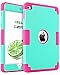 iPad Mini 4 Case, iPad Mini 4 Retina Case, BENTOBEN Anti-Slip Shock-Absorption Silicone High Impact Resistant Hybrid Three Layer Armor Protective Case Cover for iPad Mini 4 (Mint Green/Rose Red)
