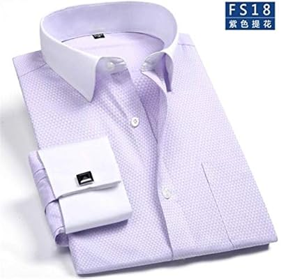 قميص رجالي كلاسيكي بأكمام فرنسية اللون سادة مع فتحة قميص رسمي رجالي بأكمام طويلة رفيعة بجودة فرنسية 44 Amazon Ae