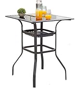 LOKATSE HOME Square 2-Tier Side Tea Small Patio Table, Tempered Glass Top Outdoor Bar Table with ...