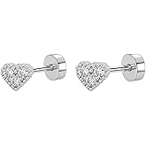 18g Tiny CZ Heart Love Earrings for Women Stainless Steel Hypoallergenic Caystal Cute Stud Hearted Cartilage Tragus Piercing Jewelry Flat Screw Back Post Sensitive Ear Wedding Xmas Gift