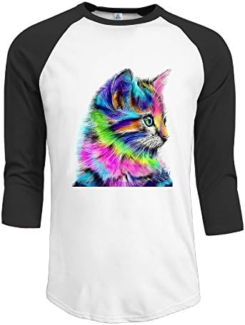 OOut Qiang Qiang Men's Rainbow Cat Raglan Shirt 3/4 Sleeve T-shirt S