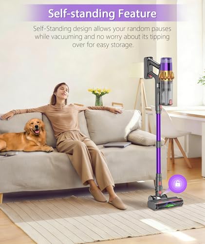 LIBINO Cordless Vacuum Cleaner, 650W 55KPA 70Mins Anti-Tangle Wireless Vacuum,Rechargeable Vacuum with Green Light,Powerful Stick Vacuum for Home Carpet/Hardwood Floors,Purple