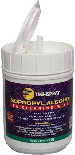 Techspray IPA 99.8% Wipes, Flip-top Tub, 100 Ct.