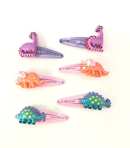 Pack of 6 Dinosaur Glitter Hair Clips Girls Hair Accessories