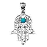 Fine Sterling Silver Hamsa Hand with Blue Stone