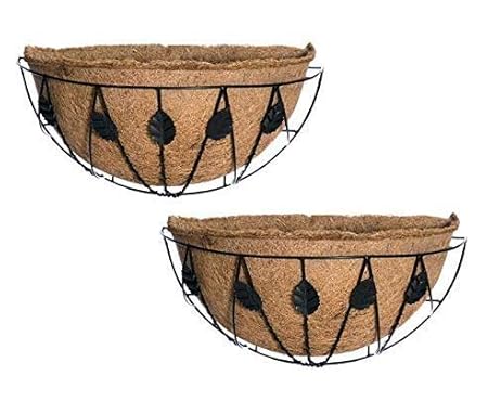 COIR GARDEN Coir Liner and Metal Wall Hanging Flower Basket, Brown, 12 In, 2 Pieces