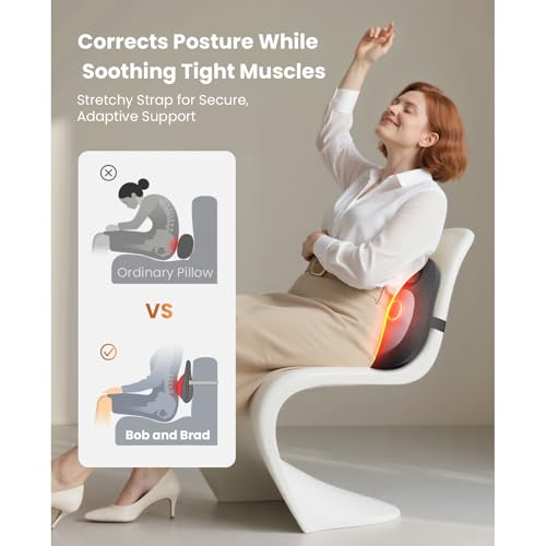 BOB AND BRAD EZBack Go Cordless Back Massager with Heat, Rechargeable Neck Massager for Deep Tissue, Electric Shiatsu 4D Kneading Massage Pillow for Neck, Back, Shoulders, Ideal Gift