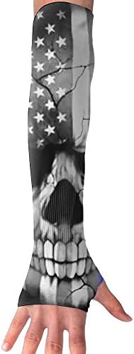 American Thin Blue Line Flag Sugar Skull Arm Sleeves Cooling UV Protection Sun Sleeves Hand Cover For Men Women Outdoor Cycling Driving Basketball Football Sports