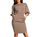 Sunward New Women's Slim Bodycon Half Sleeve O-Neck Party Office Business Dress (L, Khaki)