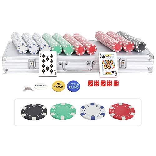 JungleA 500 Poker Chips Set 11.5 Gram Dice Style Clay Casino Chips Poker Game Equipment with Aluminum Case - Thumbnail 2
