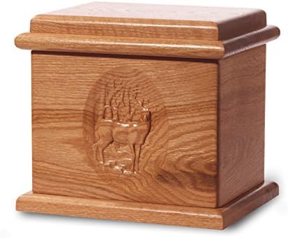 Cremation Urn - Deluxe Oak Wood - Deer Carving