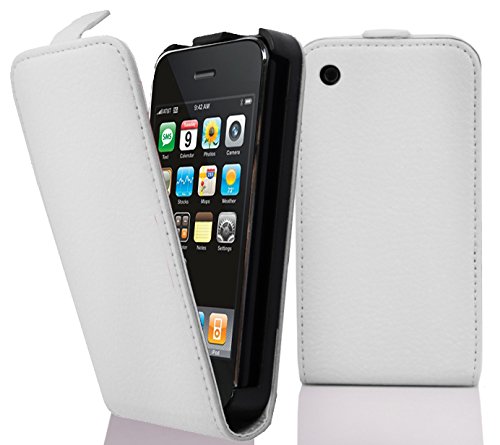 cadorabo Case works with Apple iPhone 3 / iPhone 3GS in SNOW WHITE - Flip Style Case made of Structured Faux Leather - Wallet Etui Cover Pouch PU Leather Flip