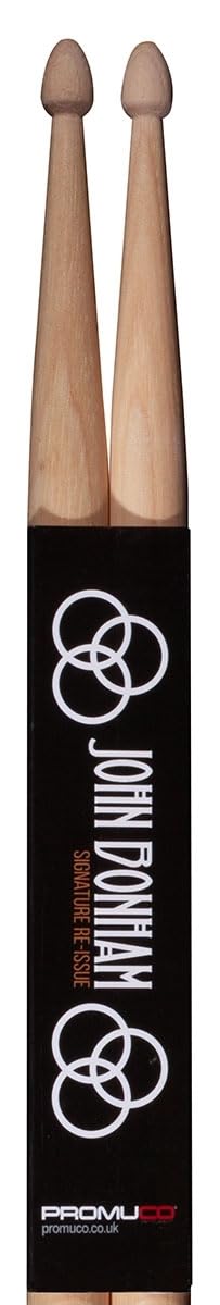 Promuco John Bonham Signature Drumsticks Premium Hickory 41cm Rock Sticks Wood Tip British Drum Brand Since 1964