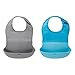OXO Tot Waterproof Silicone Roll Up Bib with Comfort-Fit Fabric Neck, 2 Pack, Gray/Aqua