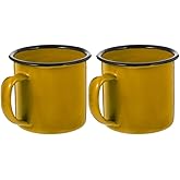 Cabilock 2pcs Enamel Mug Set Vintage Style Camping Mugs with Comfortable Handle Enamel Cups for Indoor Outdoor Coffee Tea Water