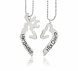 U-Beauty Lettering Heart Shape Her Buck His Doe Split Deer Pendant Necklace