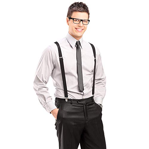 Trilece Suspenders for Men - Adjustable Elastic Y Back Style Suspender - Strong Clips (Black) - Thumbnail 4