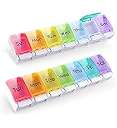 2 Pack Weekly Pill Organizer Arthritis Friendly, Travel 7 Day Pill Holder Vitamin Container Organ...