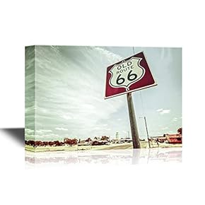 Canvas Wall Art - Route 66 Sign - Gallery Wrap Modern Home Art | Ready to Hang - 12x18 inches