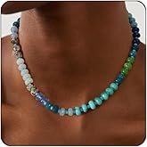 Gemstone Beaded Necklace for Women Colorful Natural Stone Freshwater Pearl Surfer Beach Rainbow Necklace Jewelry Gift