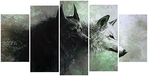 Black And White Wolf Background Wall Art Painting, Hovome 5 Panel Pictures Print On Canvas Art Home Modern Decoration Living Room Decoration