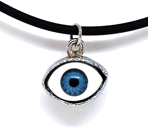 Mini Evil Eye Pendant + 18 inch 2mm Black PVC Necklace for Men and Women