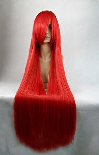 Simpleyourstyle Women Anime Cosplay Wigs 100cm 39.4inch Long Straight Synthetic Full Rose Network Lace Wigs for Women Black Brown Purple Pink Blue Red White Green Blonde Wigs U Pick (Red)