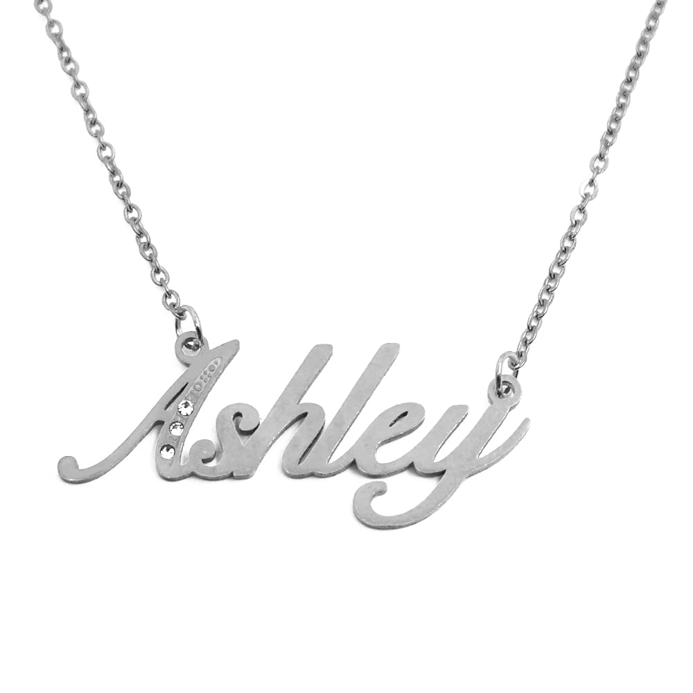 Kigu Name Necklace Ashley - Silver Tone - Custom Name Necklace - Personalised Jewellery for Ladies- Customised Jewellery for Girls- Custom Pendant Ashley
