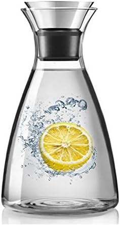 42oz Drip-free Glass Pitcher Water Carafe with Stainless Steel Lid for Hot and Cold Beverages, Wine Juice Decanter, Iced Tea Maker