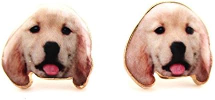 Daisies Golden Retriever Puppy Face Portrait Shaped Stud Earrings Animal Jewelry for Dog Lovers
