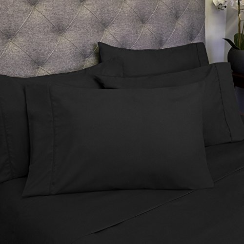 Queen Sheets Black 6 Piece 1500 Supreme Collection Fine Brushed