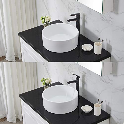 VCCUCINE Modern Bathroom Porcelain Round White Ceramic Vessel Sink, Countertop Sink for Lavatory Vanity Cabinet