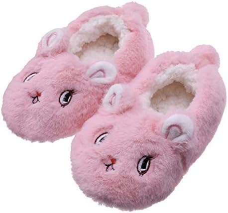FANZERO Toddler Kids Girls Boys Cute Cartoon Animal Soft Warm Plush Lining Non-Slip Slippers Winter House Shoes