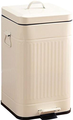 Baiyun flyin Mai® Square Metal Trash Can, 12L Foot Bathroom Trash Can - With Lid And Handle, Removable Inner Bucket, Vintage (Color : White, Size : 3L)