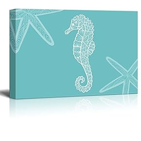 Wll Art Seahorse and Starfish on Teal Ocean...