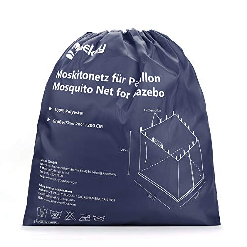Sekey Moskitonetz für Pavillon 3x3 m mit Reißverschluss und Klettbänder, Insektenschutz Mückennetz, Schwarz – Bild 7
