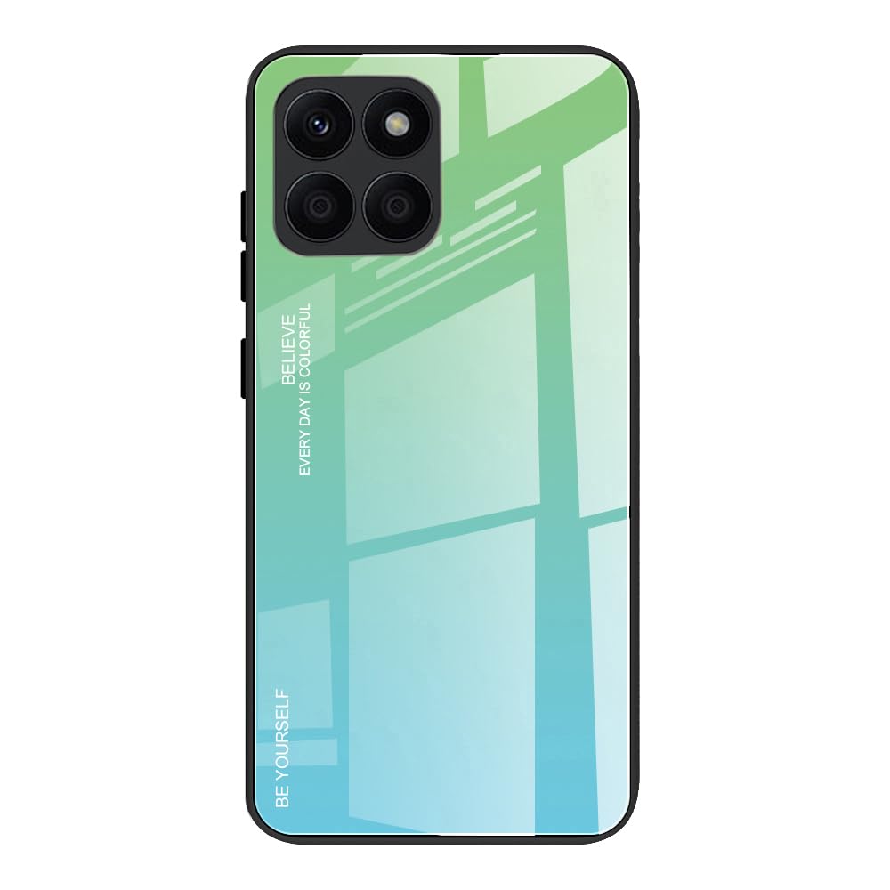 DEDUX Case for Honor X6b, Gradient Tempered Glass Back Case and Shockproof Silicone Tpu Protective Phone Case Cover (Green)