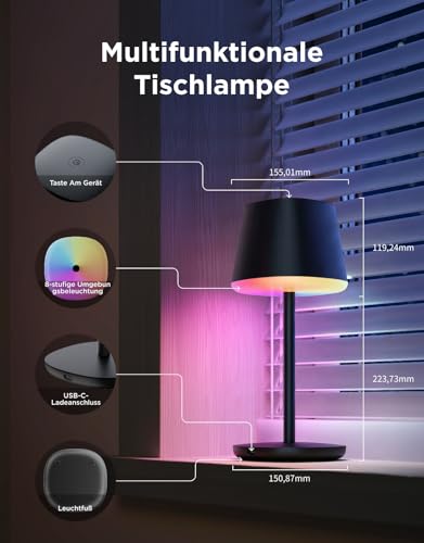 Govee Table Lamp Wireless Battery, RGBICWW Table Lamp Compatible with Matte Alexa, 500 lm Bedside Lamp Dimmable with 4800 mAh Rechargeable, 72 Scenes, 2700 K-6500 K for Living Room, Dining Room