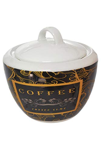 Fine Bone China Italian Large Black & Gold Scroll Sugar Bowl and Creamer Set