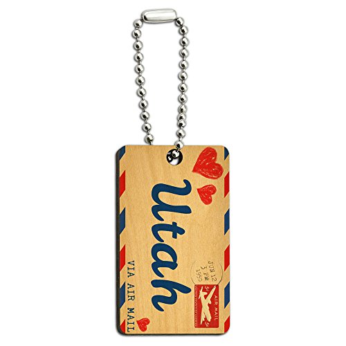 Air Mail Postcard Love for Utah Wood Wooden Rectangle Key Chain