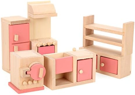 YOUTO Creative Wooden Dollhouse Furniture Kitchen Toy Set