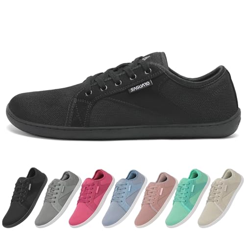 Saguaro Barfußschuhe Herren Damen Knit Fitnessschuhe Atmungsaktive Weich Barfussschuhe Rutschfeste Minimalschuhe Barfuß Freizeitschuh Für Männer Frauen, Luck Ⅰ, Schwarz, 37 Eu